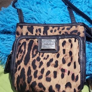 Jaclyn Smith Leopard Print Crossbody Bag - Black and Tan